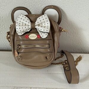 Nikky Womens Handbag Brown Leather Hayden Mouse Ears Detachable Shoulder Bag